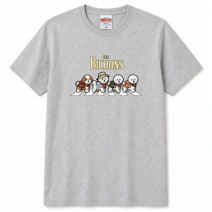 THE BICHONS 横断歩道 キャンプ ゆるかわ パロディTシャツ 【犬好き・愛犬家・アウトドア・ギフトに最適】