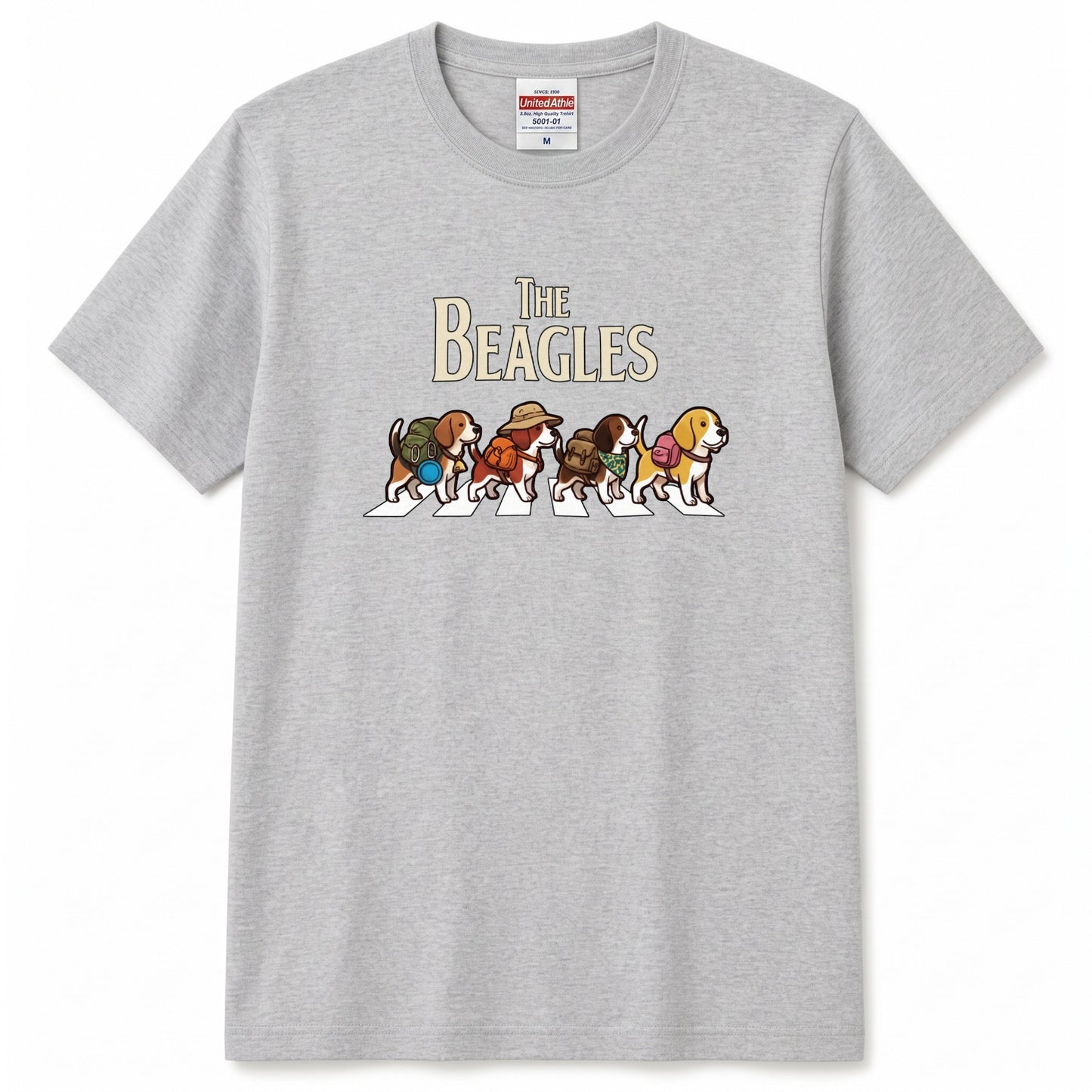 THE BEAGLES 横断歩道 キャンプ ゆるかわ パロディTシャツ 【犬好き・愛犬家・アウトドア・ギフトに最適】