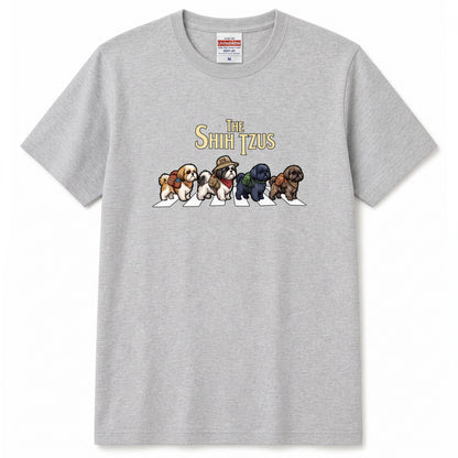 THE SHIH TZUS 横断歩道 キャンプ ゆるかわ パロディTシャツ 【犬好き・愛犬家・アウトドア・ギフトに最適】