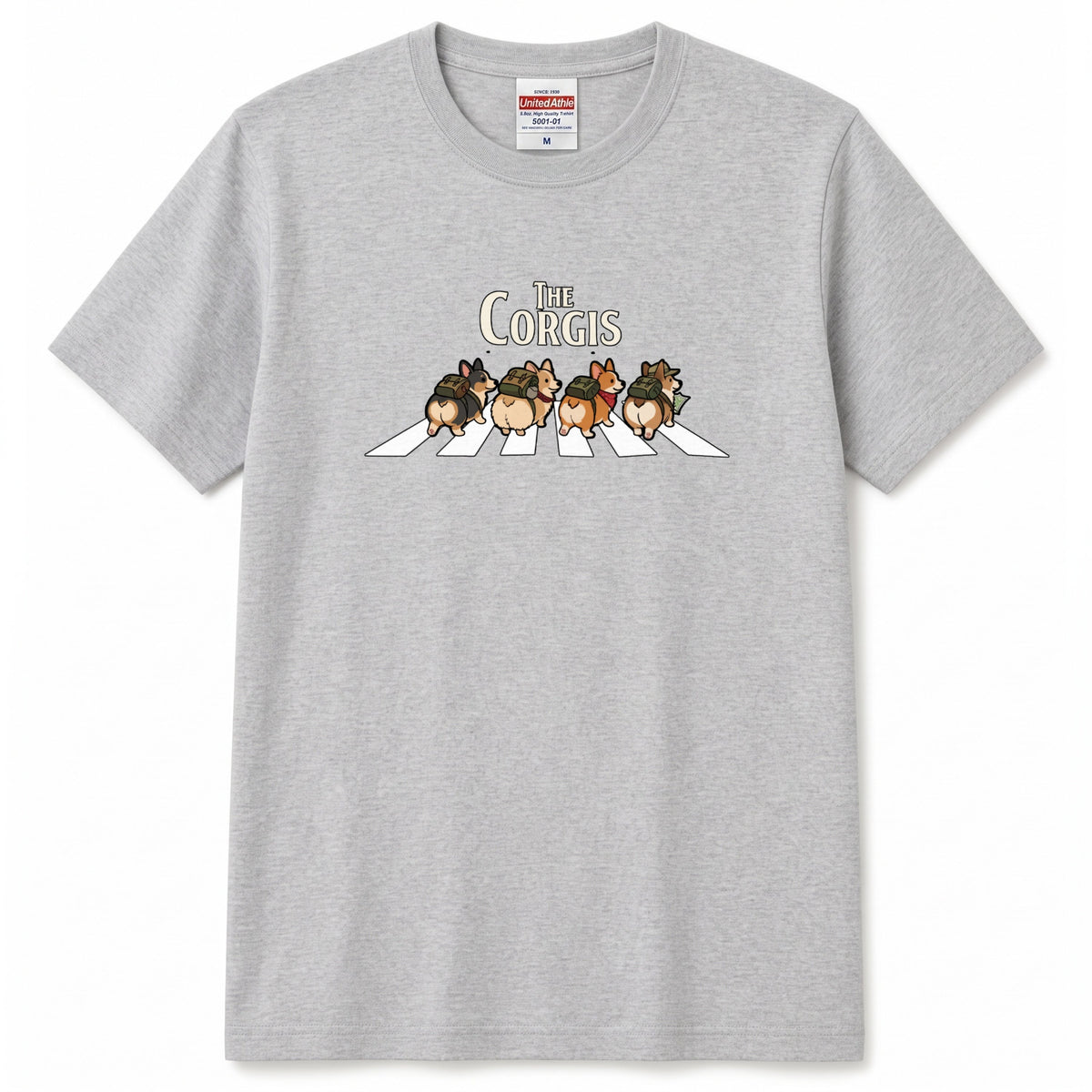 THE CORGIS | コーギー 横断歩道 ゆるかわパロディTシャツ【犬好き・愛犬家・ギフトに最適】