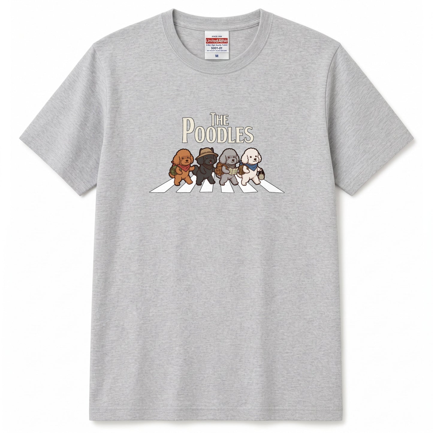 THE POODLES | 横断歩道 ゆるかわ プードル キャンプ パロディTシャツ【犬好き・愛犬家・アウトドア・ギフトに最適】