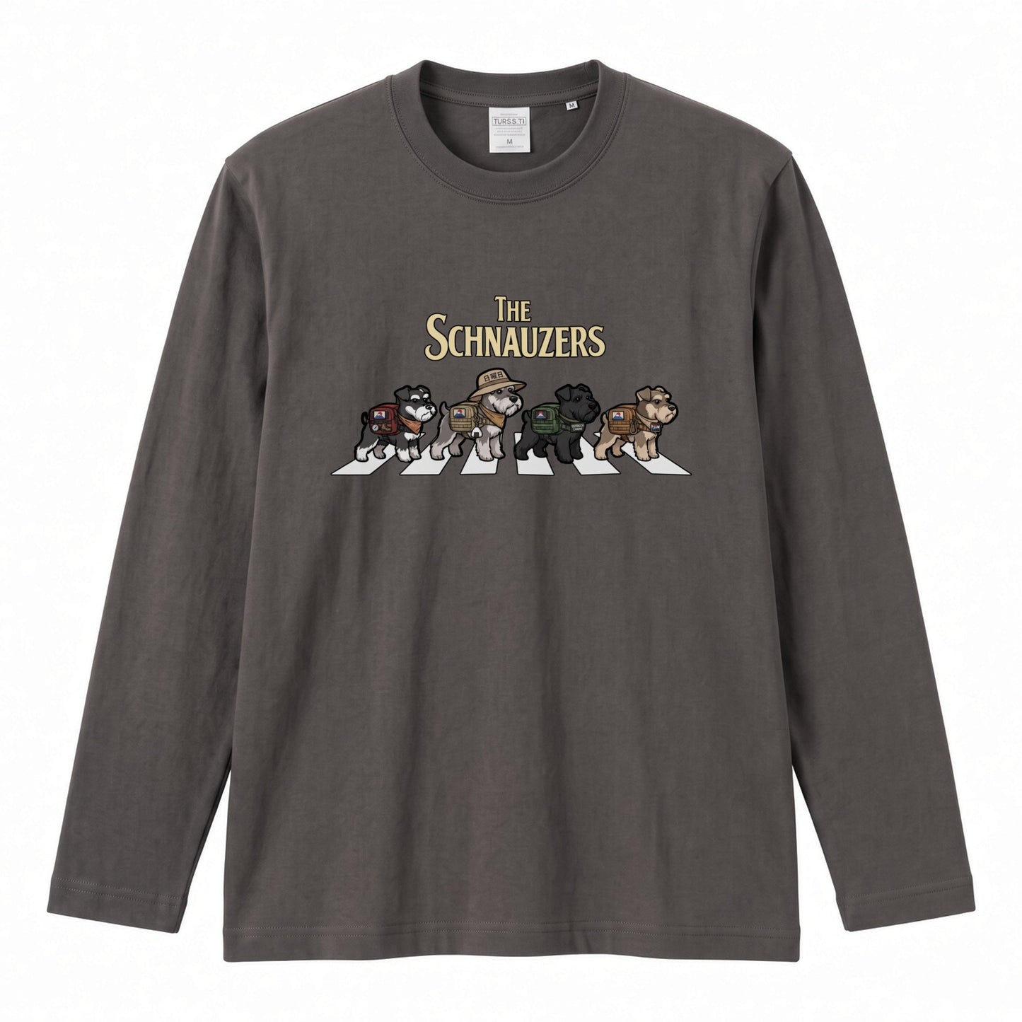 THE SCHNAUZERS ミニチュアシュナウザー散歩デザイン ブラック長袖Tシャツ