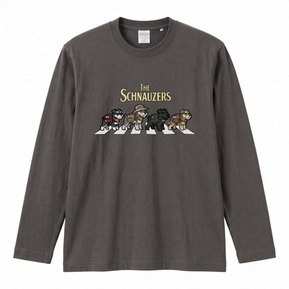 THE SCHNAUZERS ミニチュアシュナウザー散歩デザイン ブラック長袖Tシャツ