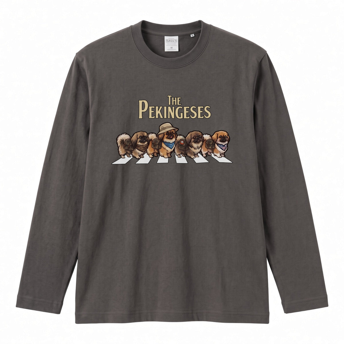 THE PEKINGESES ペキニーズ散歩デザイン ブラック長袖Tシャツ