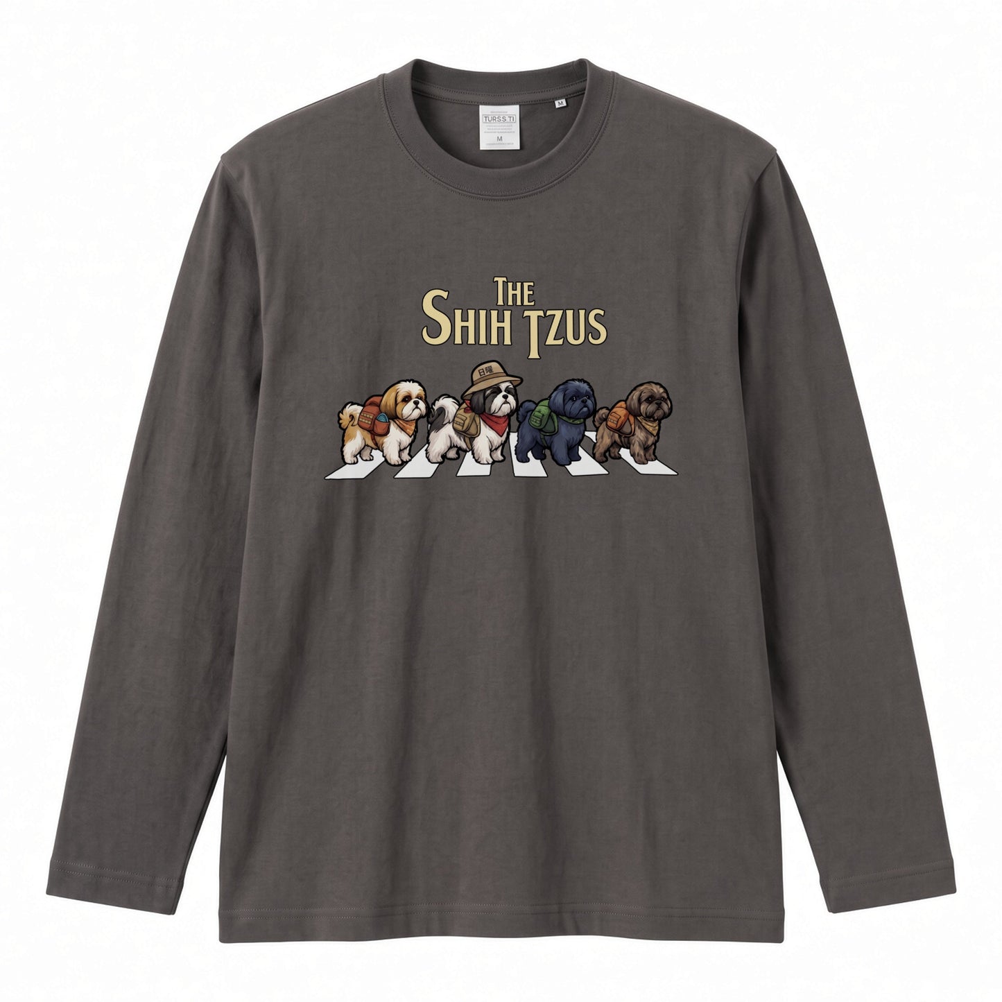 THE SHIH TZUS シーズー散歩デザイン ブラック長袖Tシャツ