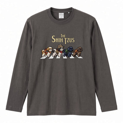 THE SHIH TZUS シーズー散歩デザイン ブラック長袖Tシャツ
