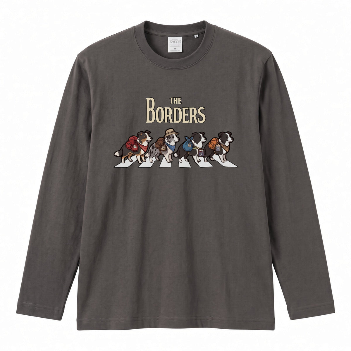 THE BORDERS ボーダーコリー散歩デザイン ブラック長袖Tシャツ
