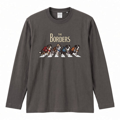THE BORDERS ボーダーコリー散歩デザイン ブラック長袖Tシャツ
