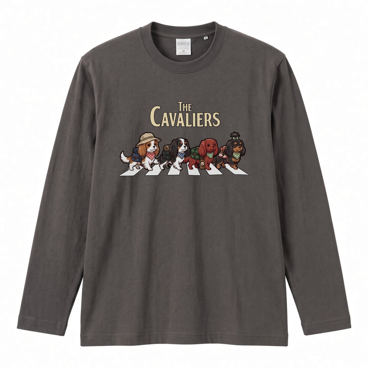 THE CAVALIERS キャバリア散歩デザイン ブラック長袖Tシャツ