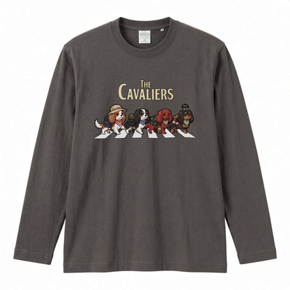 THE CAVALIERS キャバリア散歩デザイン ブラック長袖Tシャツ
