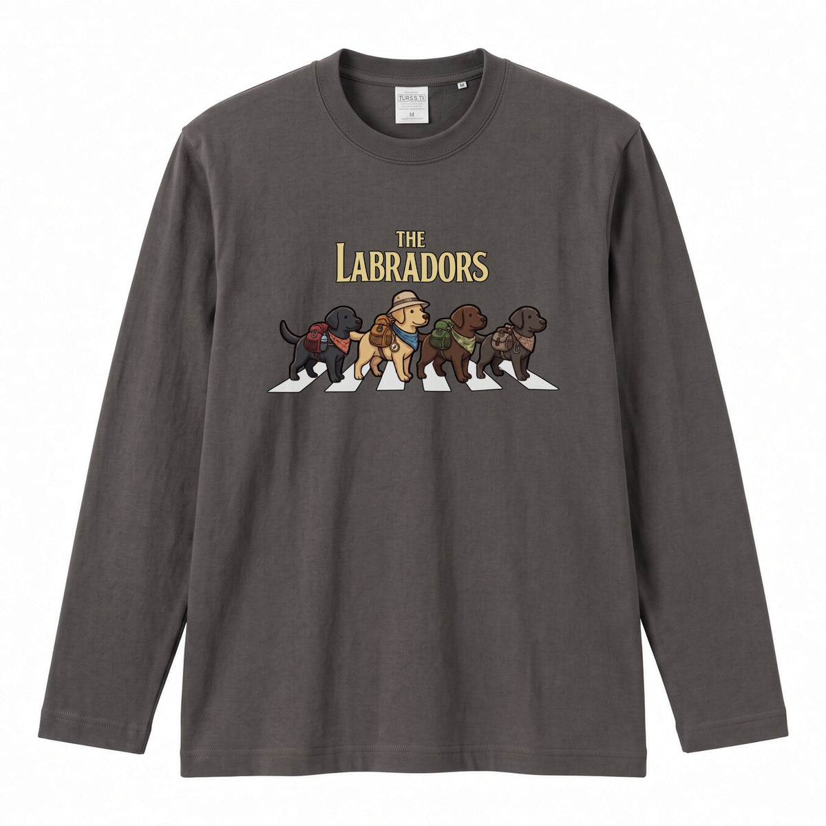 THE LABRADORS ラブラドールレトリバー散歩デザイン ブラック長袖Tシャツ
