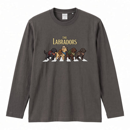 THE LABRADORS ラブラドールレトリバー散歩デザイン ブラック長袖Tシャツ