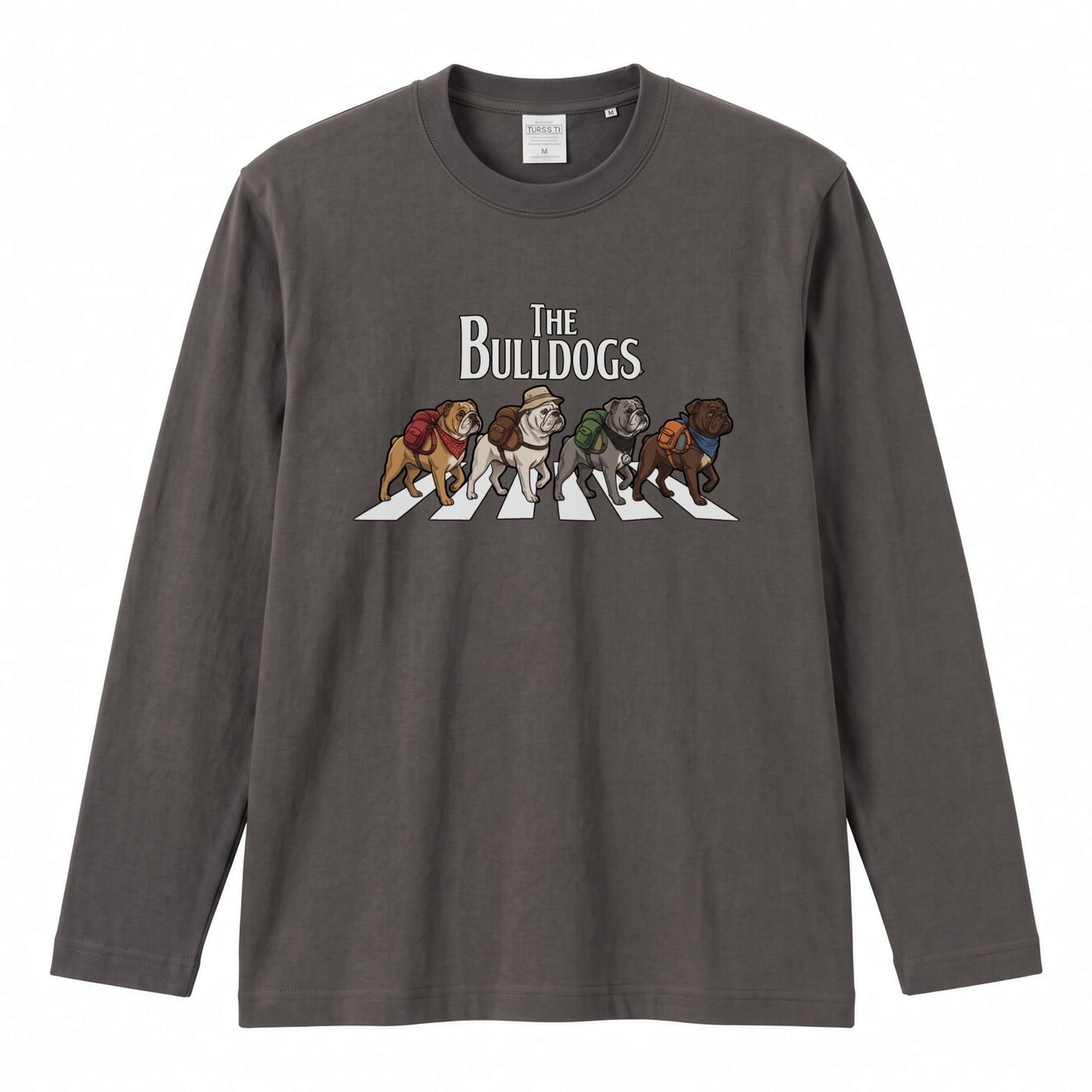 THE BULLDOGS ブルドッグ散歩デザイン ブラック長袖Tシャツ