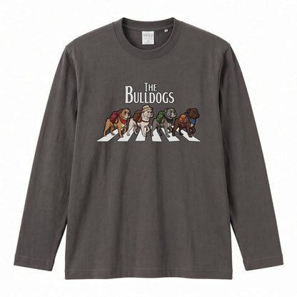 THE BULLDOGS ブルドッグ散歩デザイン ブラック長袖Tシャツ
