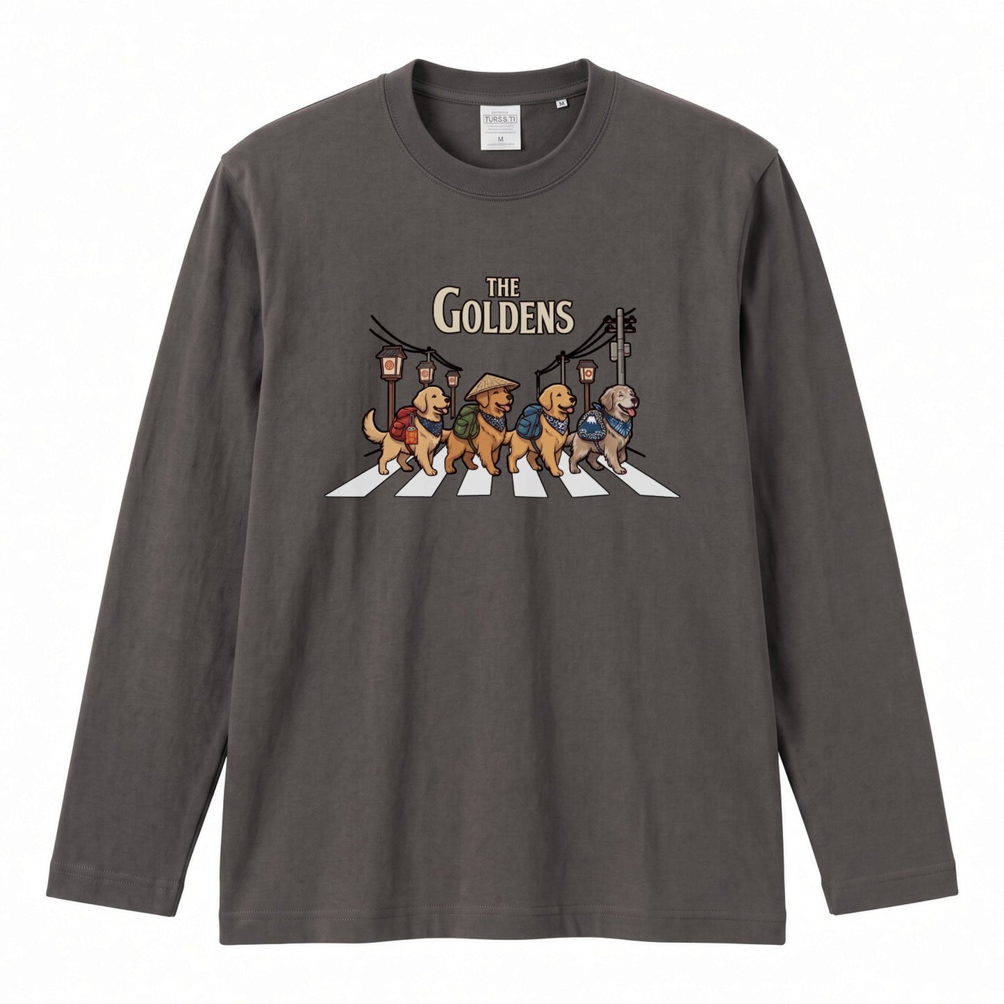 THE GOLDENS ゴールデンレトリバー散歩デザイン ブラック長袖Tシャツ