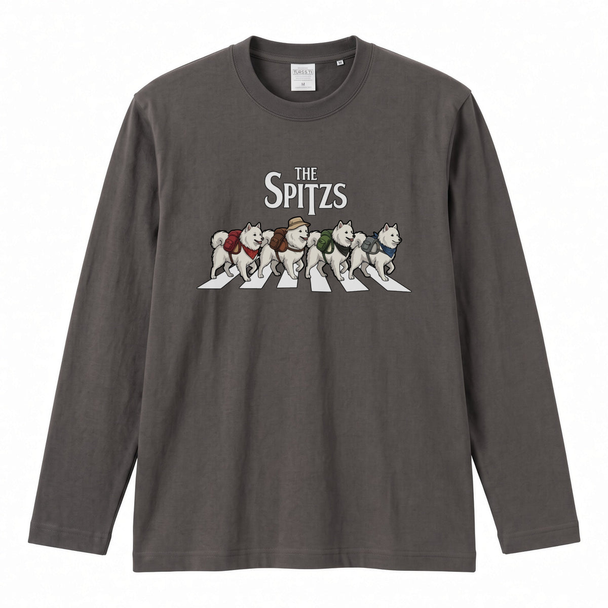 THE SPITZS 日本スピッツ散歩デザイン ブラック長袖Tシャツ