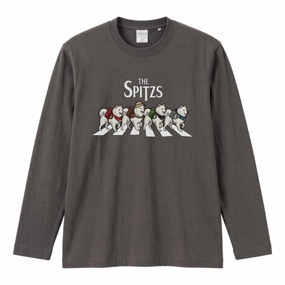 THE SPITZS 日本スピッツ散歩デザイン ブラック長袖Tシャツ