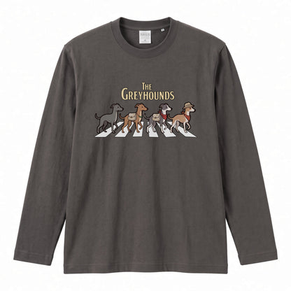 THE GREYHOUNDS グレイハウンド散歩デザイン ブラック長袖Tシャツ