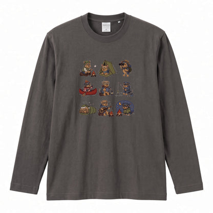 YORKIE CAMP | 手描き風 ヨーキー キャンプギア かわいい グラフィック 長袖Tシャツ【犬雑貨・秋キャンプ・ルームウェア・ギフトに最適】