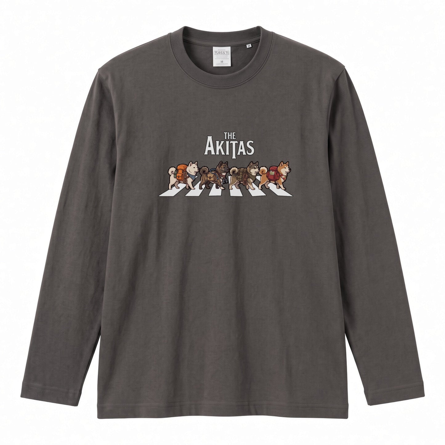THE AKITAS | 秋田犬 横断歩道 バンド風 ロンT 長袖Tシャツ 日本犬 犬好き ロック【秋田犬グッズ・愛犬家・散歩・おもしろ・かわいい・誕生日ギフトに最適】