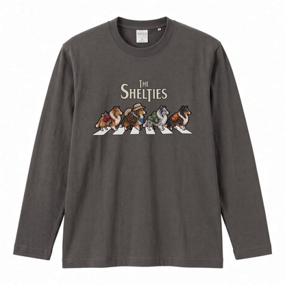 THE SHELTIES シェルティ散歩デザイン ブラック長袖Tシャツ