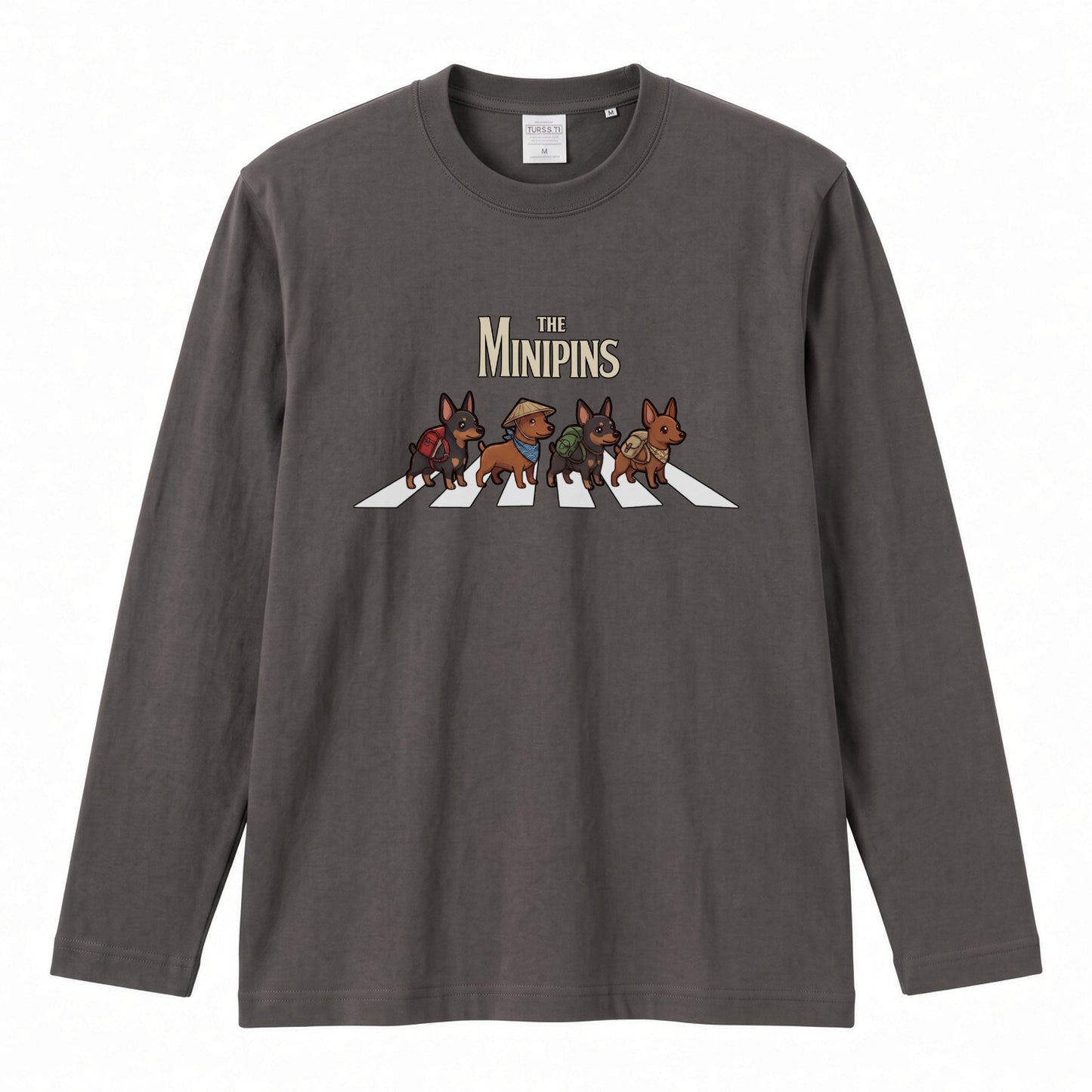 THE MINIPINS ミニチュアピンシャー散歩デザイン ブラック長袖Tシャツ