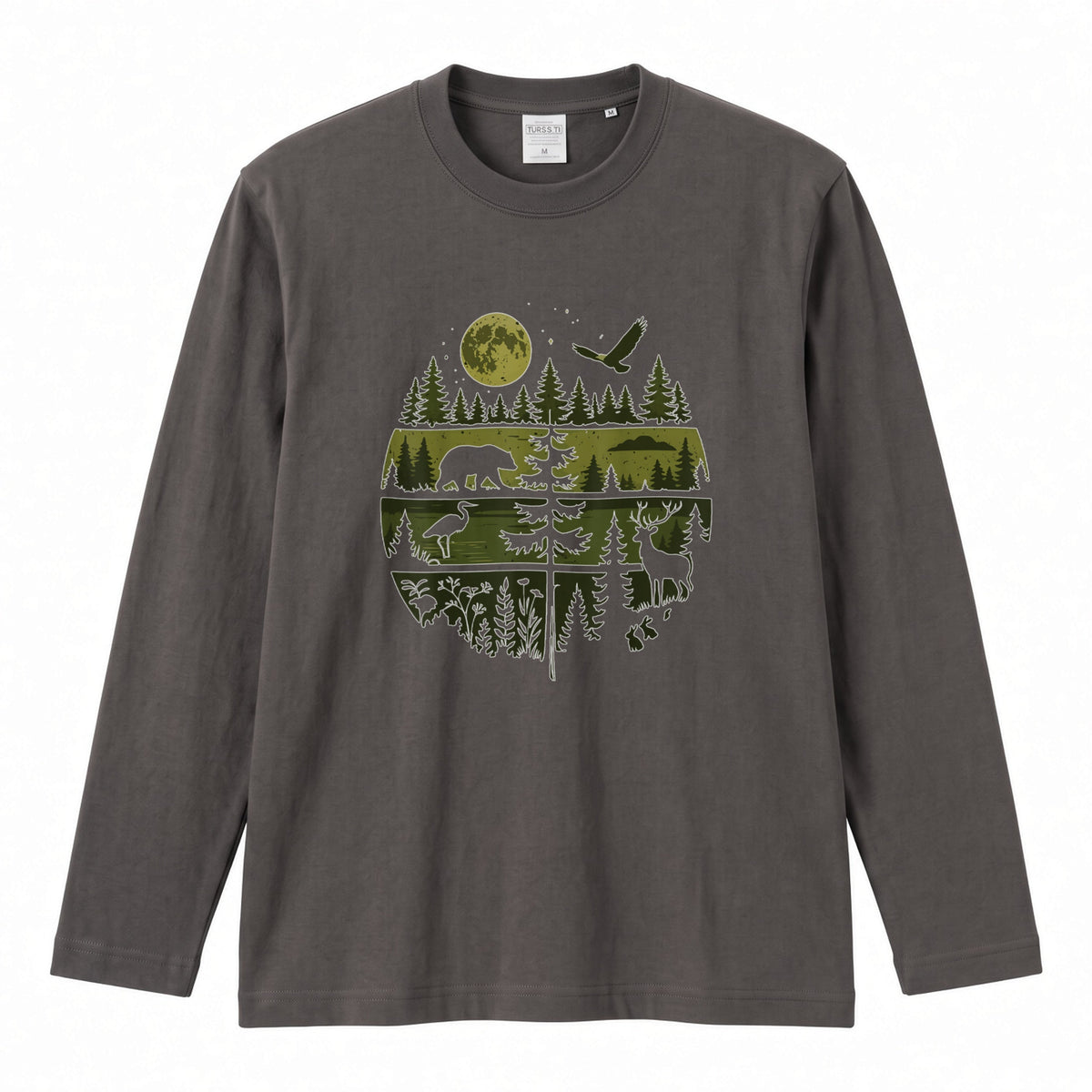 WILDLIFE FOREST ロンT | レトロ サークルグラフィック 森林浴 長袖 カジュアル Tシャツ【アウトドアファッション・普段着・ルームウェア・ユニセックス・ギフトに最適】