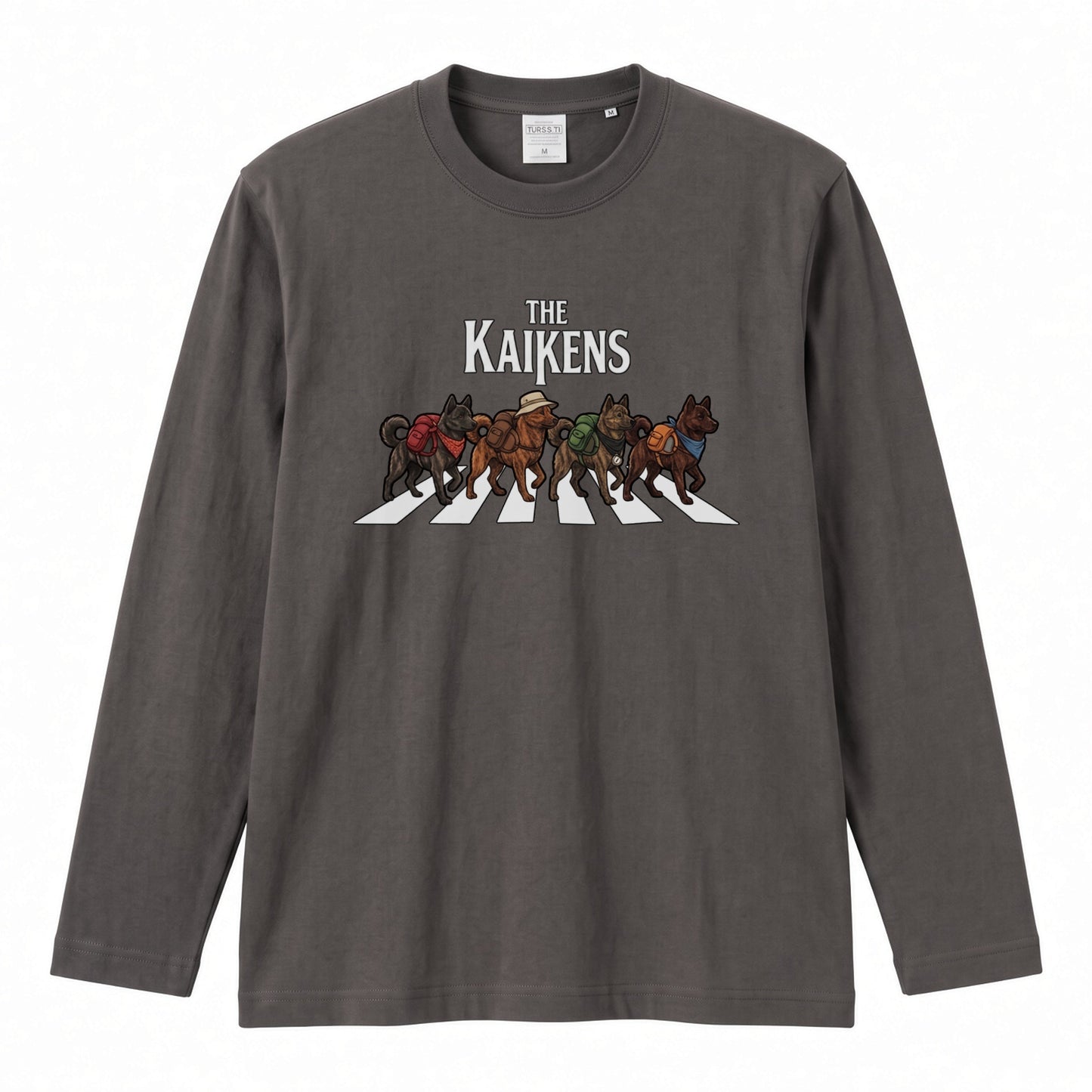 THE KAIKENS 甲斐犬散歩デザイン ブラック長袖Tシャツ