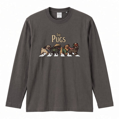 THE PUGS パグ散歩デザイン ブラック長袖Tシャツ
