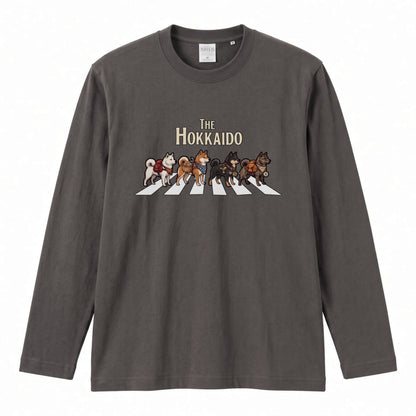 THE HOKKAIDO 北海道犬散歩デザイン ブラック長袖Tシャツ