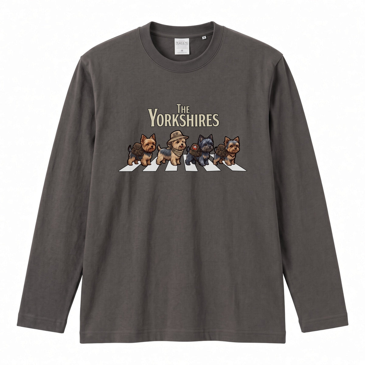 THE YORKSHIRES ヨークシャーテリア散歩デザイン ブラック長袖Tシャツ