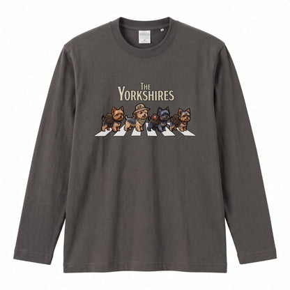 THE YORKSHIRES ヨークシャーテリア散歩デザイン ブラック長袖Tシャツ