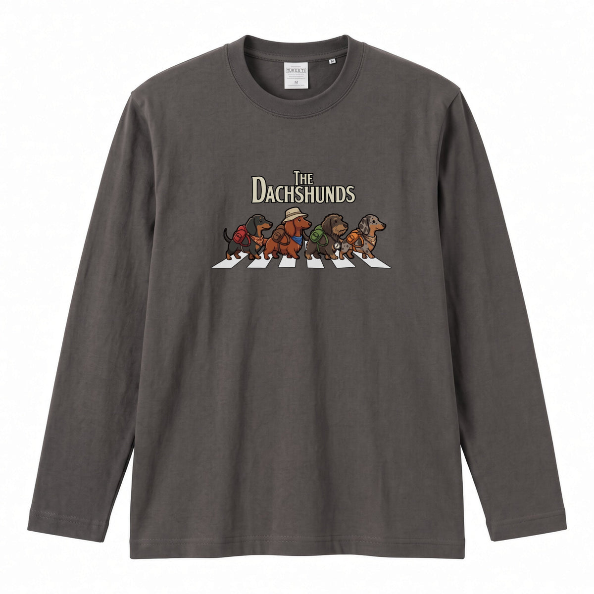 THE DACHSHUNDS ロンT | レトロ クラシック バンド風 ダックスグラフィック 長袖 カジュアル Tシャツ【おもしろTシャツ・普段着・ルームウェア・ユニセックス・ギフトに最適】