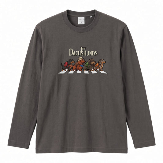 THE DACHSHUNDS ロンT | レトロ クラシック バンド風 ダックスグラフィック 長袖 カジュアル Tシャツ【おもしろTシャツ・普段着・ルームウェア・ユニセックス・ギフトに最適】