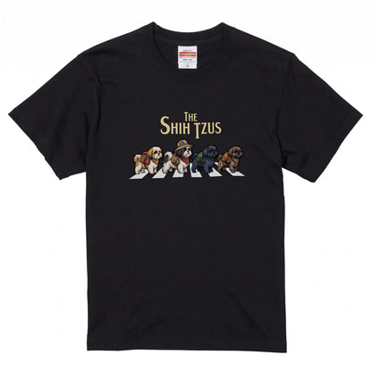 THE SHIH TZUS 横断歩道 キャンプ ゆるかわ パロディTシャツ 【犬好き・愛犬家・アウトドア・ギフトに最適】