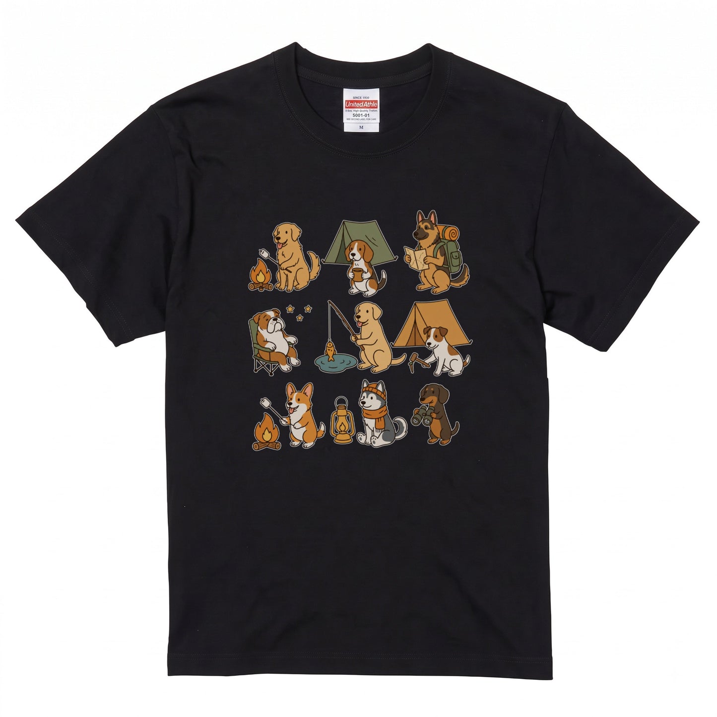 キャンプ 犬 Tシャツ 可愛い 犬 キャンプライフ アウトドア 半袖 ユニセックス ギフト
