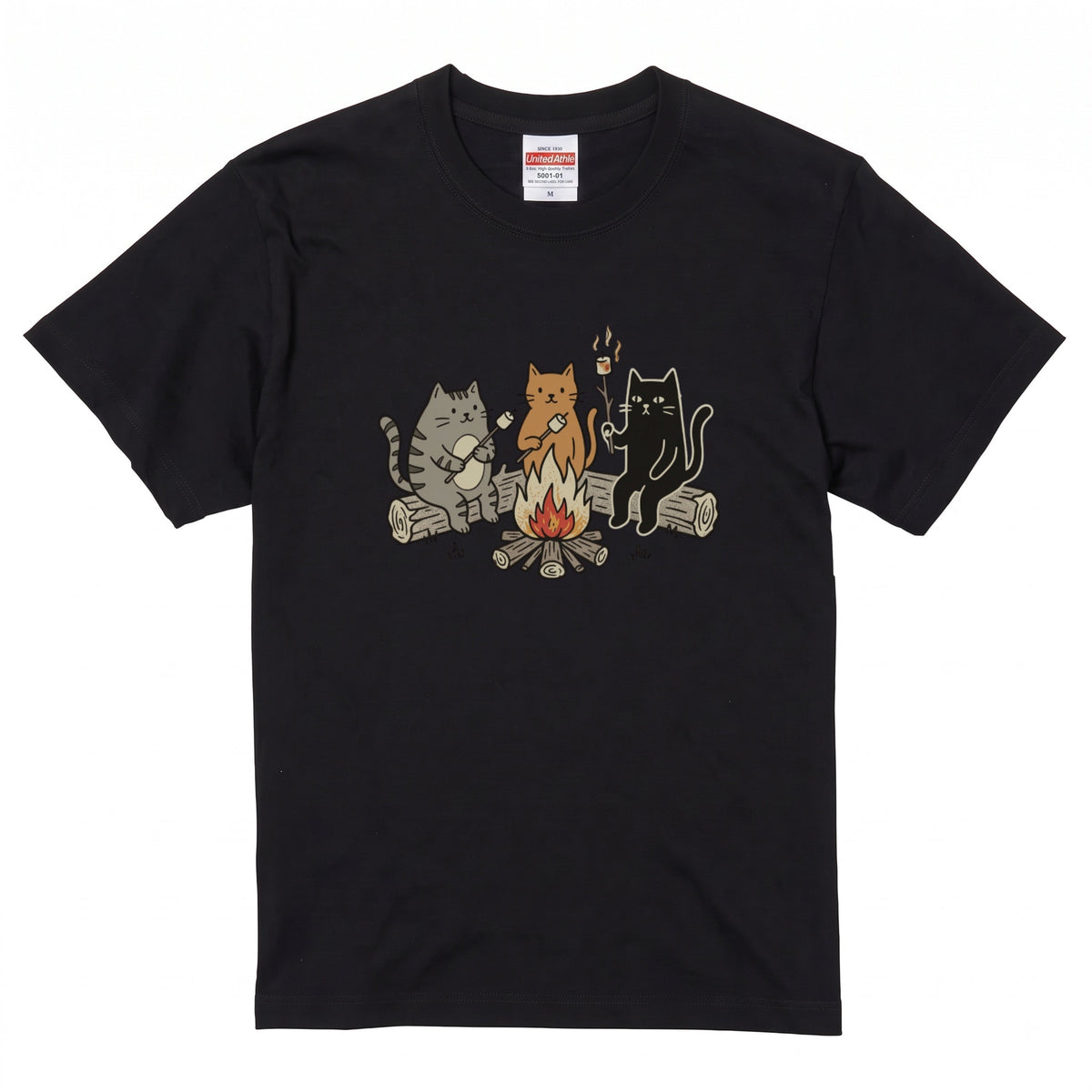 焚き火 猫マシュマロ Tシャツ - CAMPMODE | キャンプ ウェア
