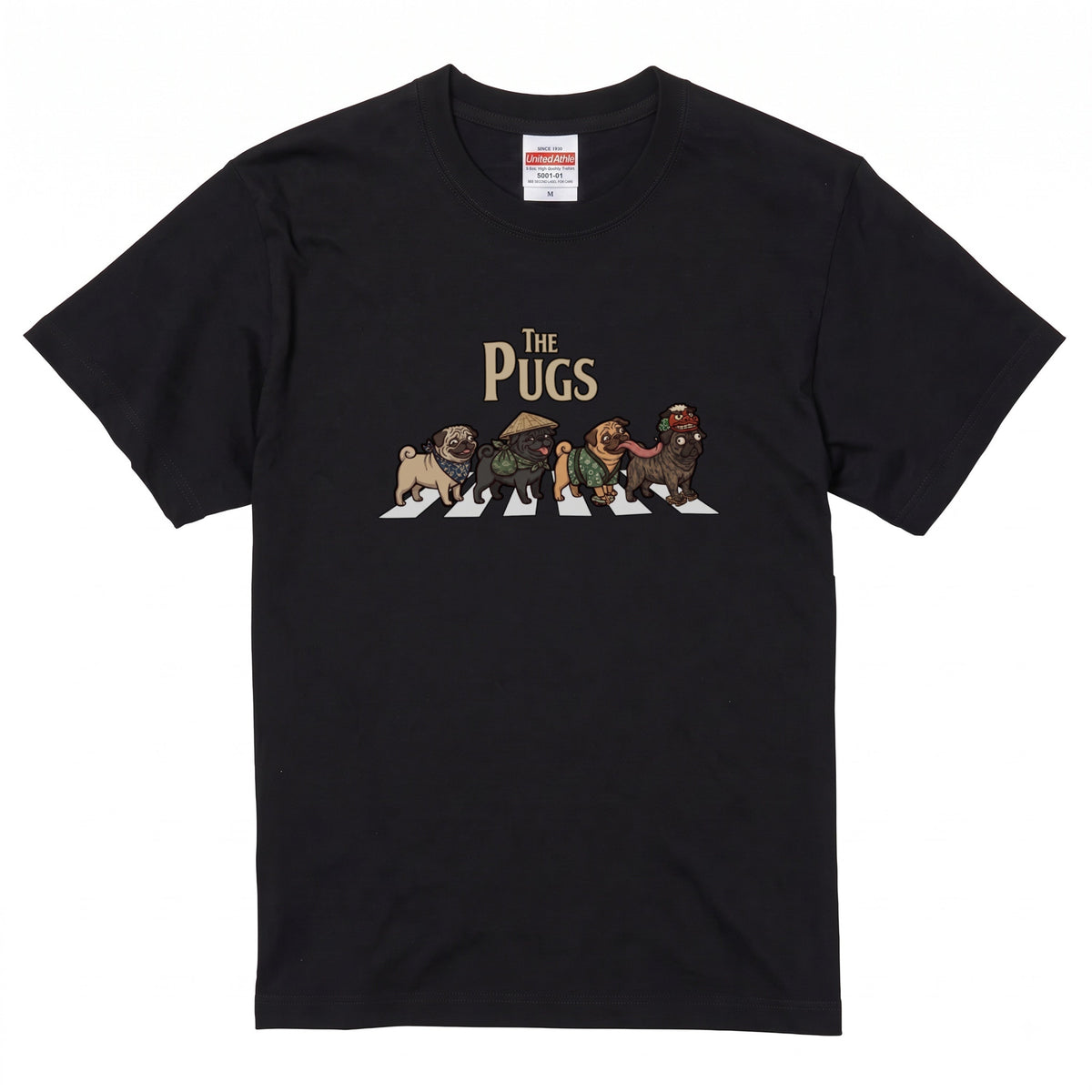 THE PUGS 横断歩道 キャンプ ゆるかわ Tシャツ 【犬好き・愛犬家・アウトドア・ギフトに最適】