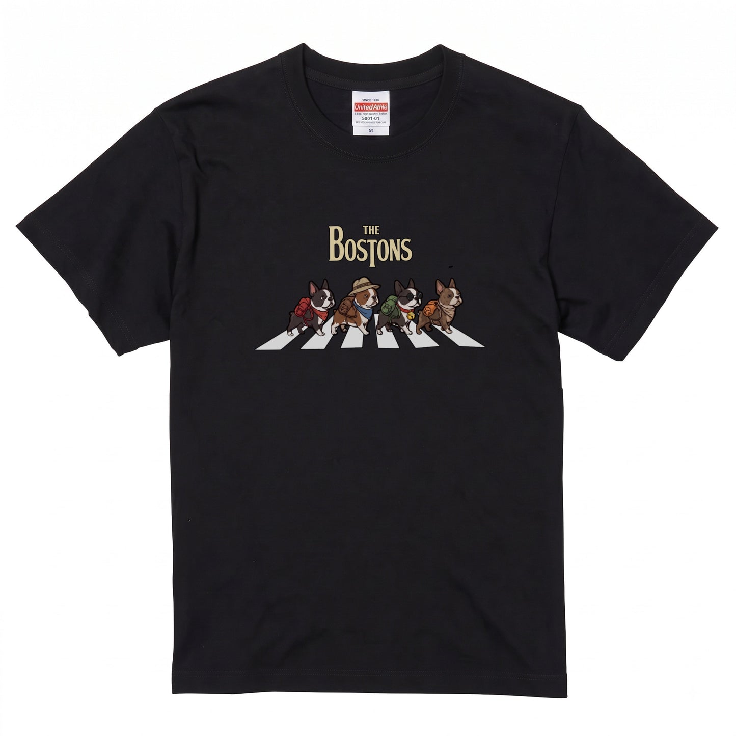 THE BOSTONS 横断歩道 キャンプ ゆるかわ Tシャツ 【犬好き・愛犬家・アウトドア・ギフトに最適】