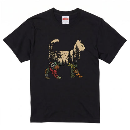 猫と森の植物 Tシャツ ｜ 猫好き・ボタニカル・自然・アウトドア・おしゃれに人気
