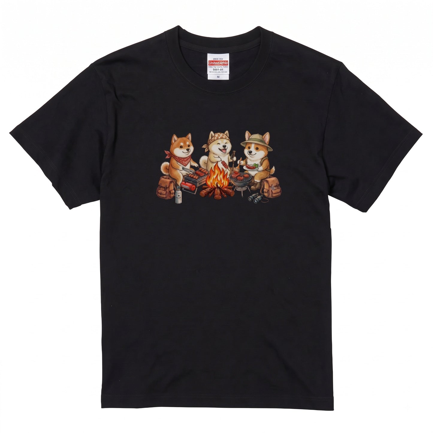【柴犬・キャンプ＆BBQ】おしゃれな白Tシャツ | CAMPMODE