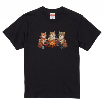 【柴犬・キャンプ＆BBQ】おしゃれな白Tシャツ | CAMPMODE