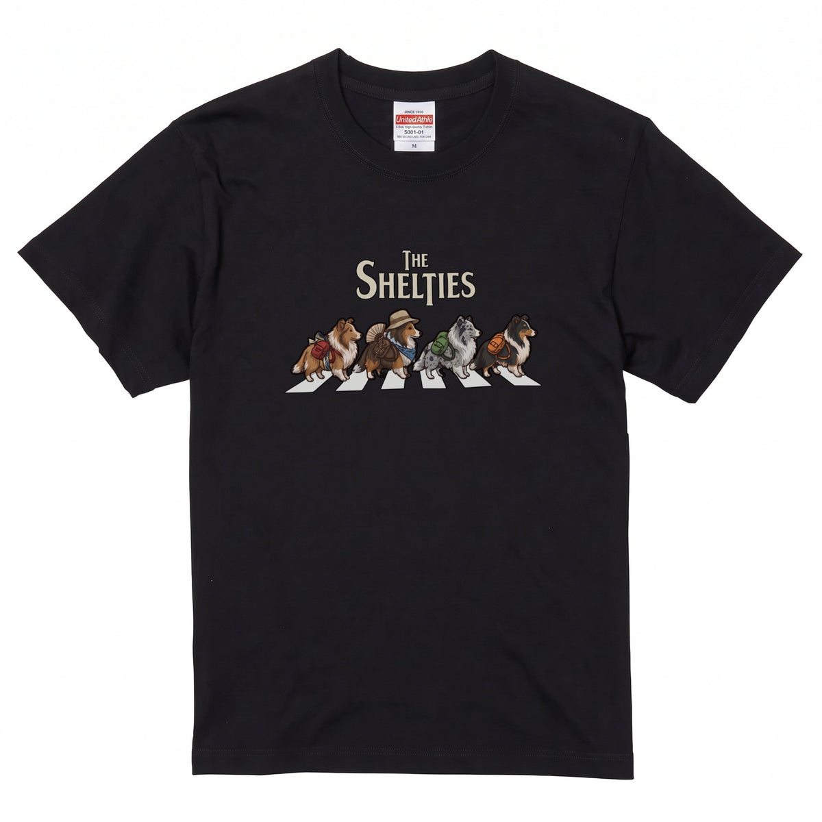THE SHELTIES 横断歩道 キャンプ ゆるかわ Tシャツ 【犬好き・愛犬家・アウトドア・ギフトに最適】