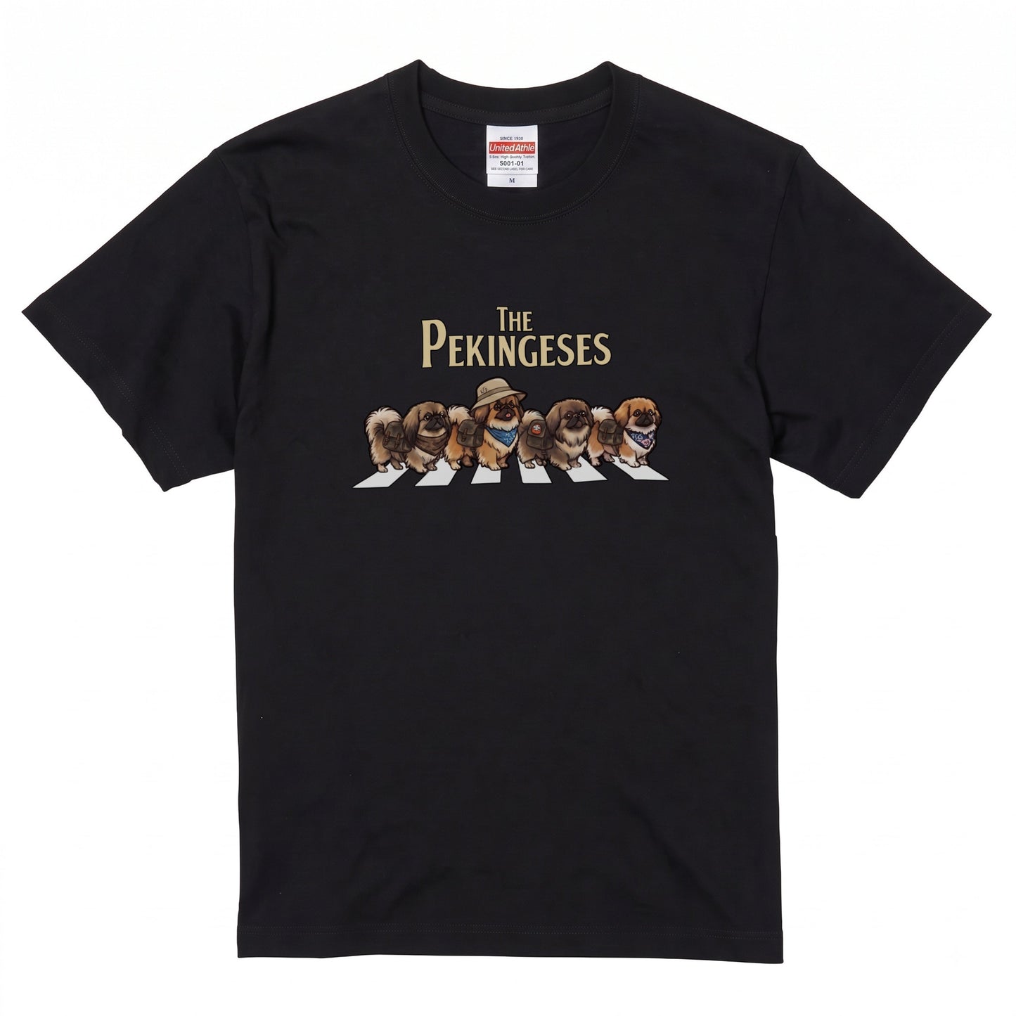 THE PEKINGESES 横断歩道 キャンプ ゆるかわ パロディTシャツ 【犬好き・愛犬家・アウトドア・ギフトに最適】