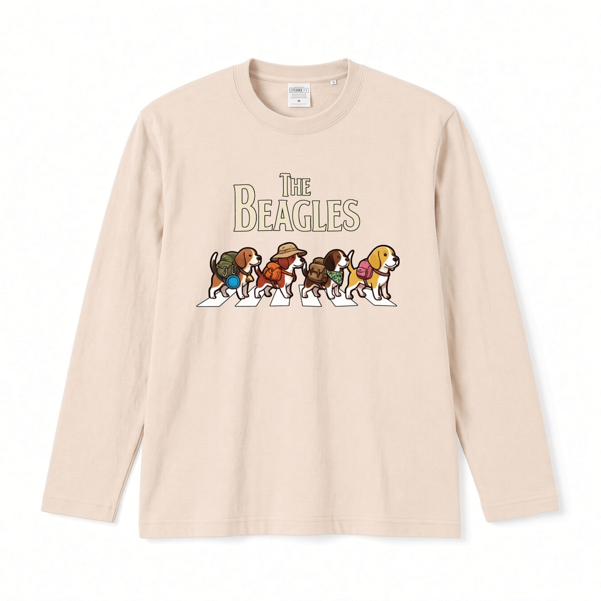 THE BEAGLES ビーグル犬散歩デザイン ホワイト長袖Tシャツ