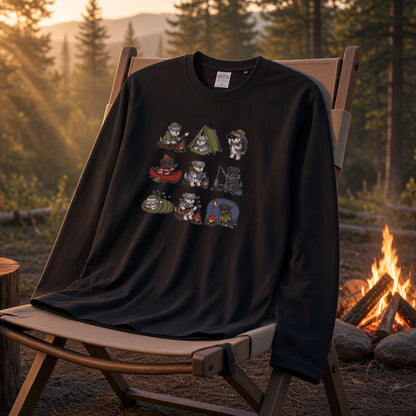 SCHNAUZER CAMP | 手描き風 シュナウザー キャンプギア かわいい グラフィック 長袖Tシャツ【犬雑貨・秋キャンプ・ルームウェア・ギフトに最適】