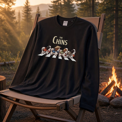 THE CHINS 狆（ちん）散歩デザイン ブラック長袖Tシャツ