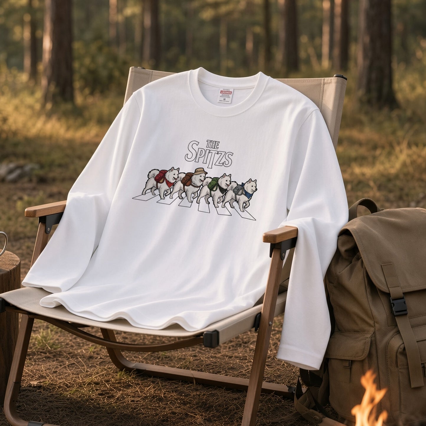 THE SPITZS 日本スピッツ散歩デザイン ブラック長袖Tシャツ
