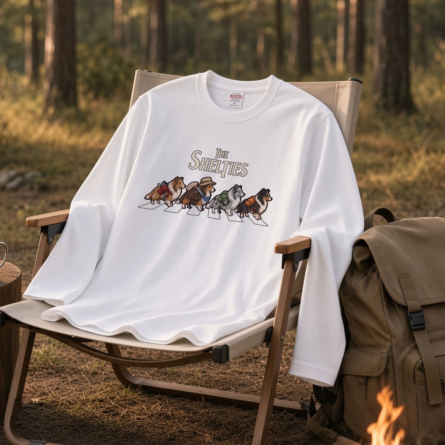 THE SHELTIES シェルティ散歩デザイン ブラック長袖Tシャツ