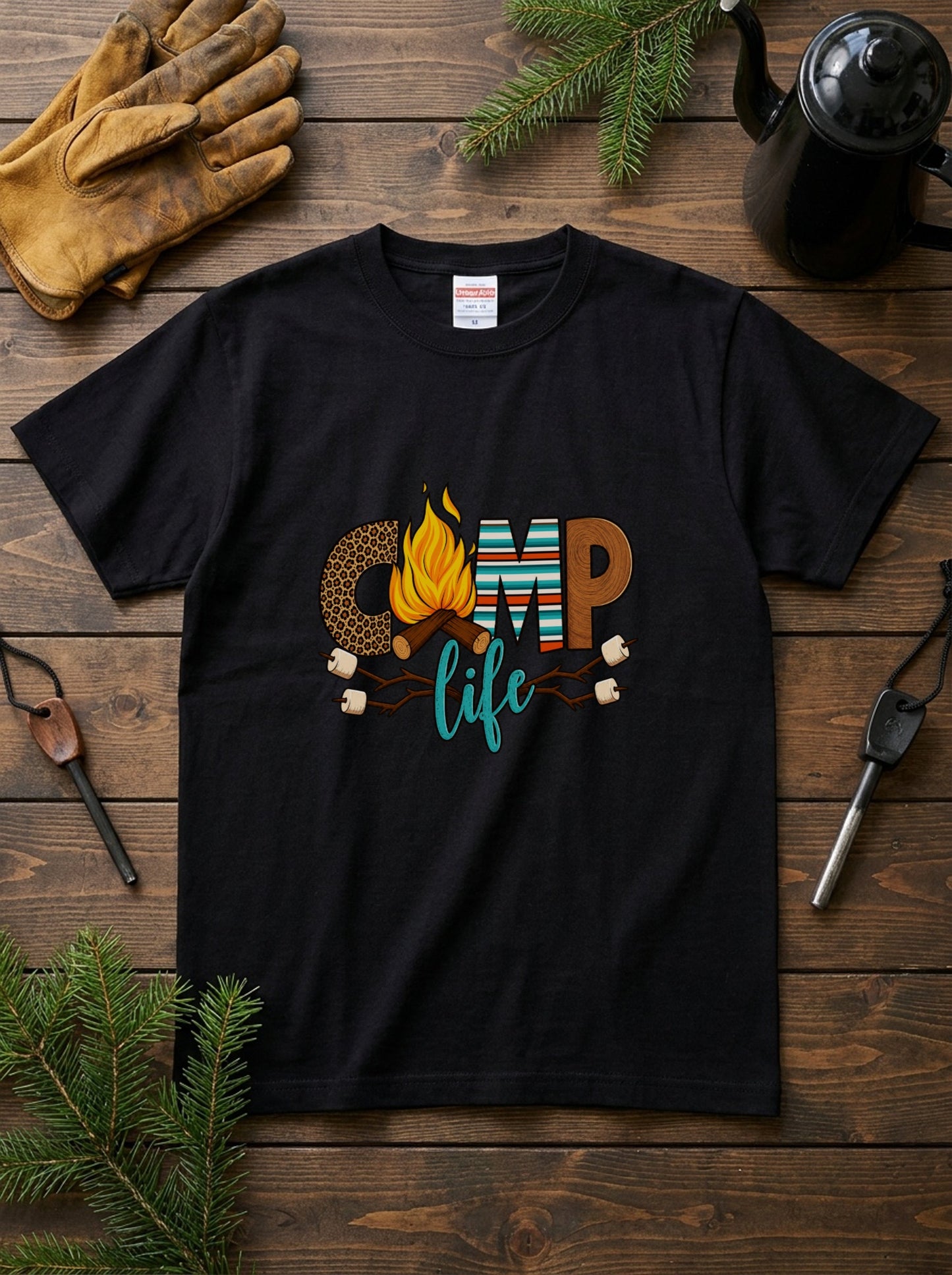 キャンプライフ Tシャツ メンズ レディース 焚き火 キャンプ アウトドア 半袖 カジュアル ギフト